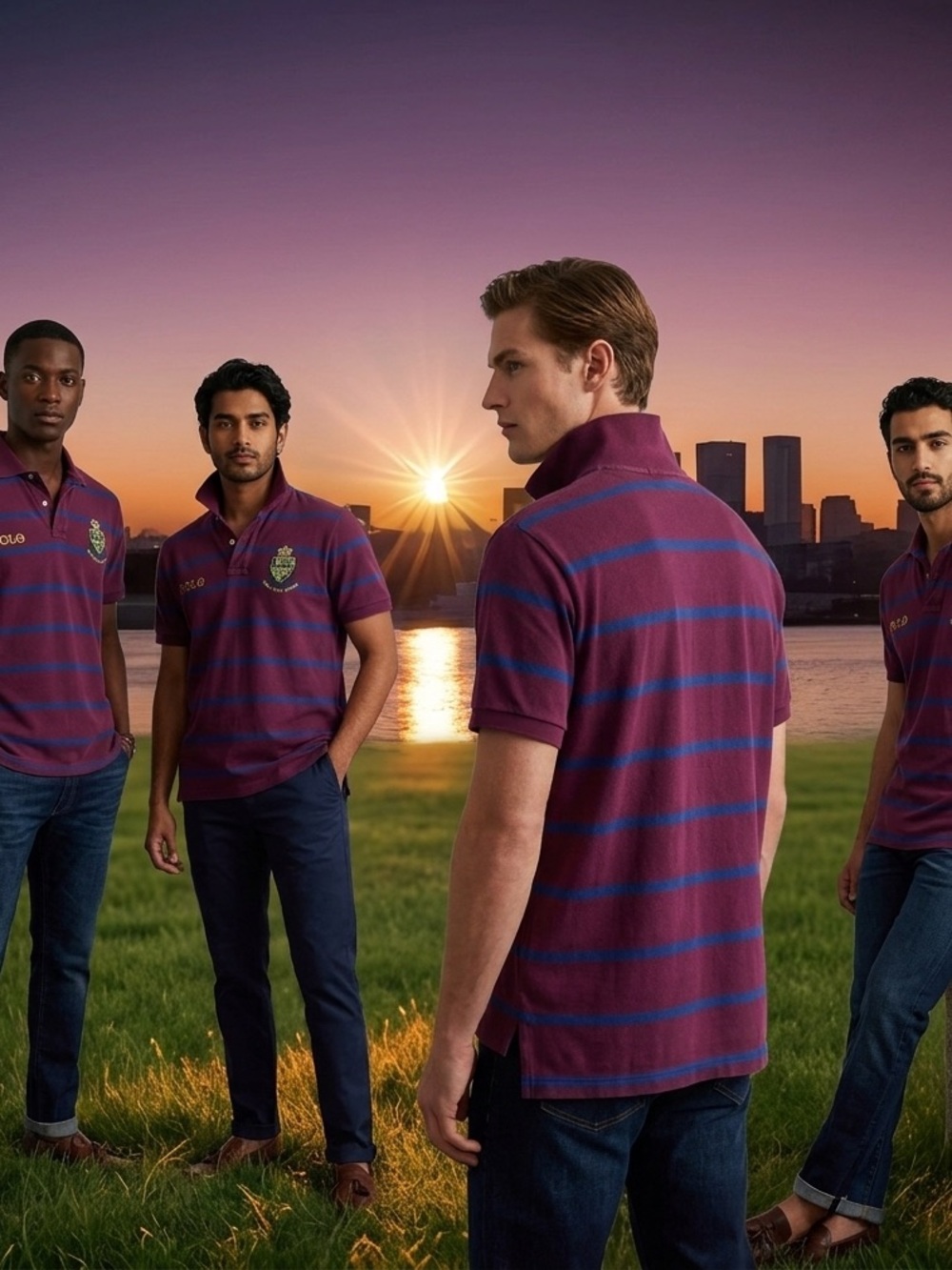 Ralph Lauren Striped Polo Shirt in Burgundy and Blue with embroidered crest